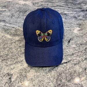 New Custom Designed Royal Blue Coated Baseball Cap with Metallic Butterfly.